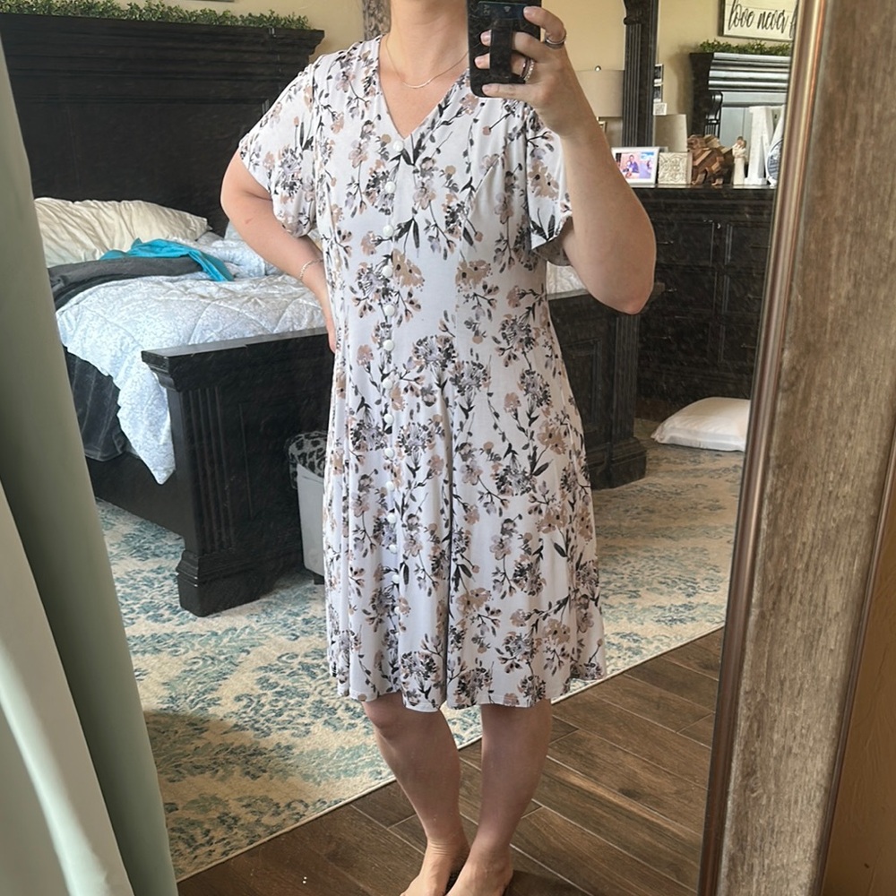 Black and Gray Flutter Sleeve V-Neck Midi Sundress